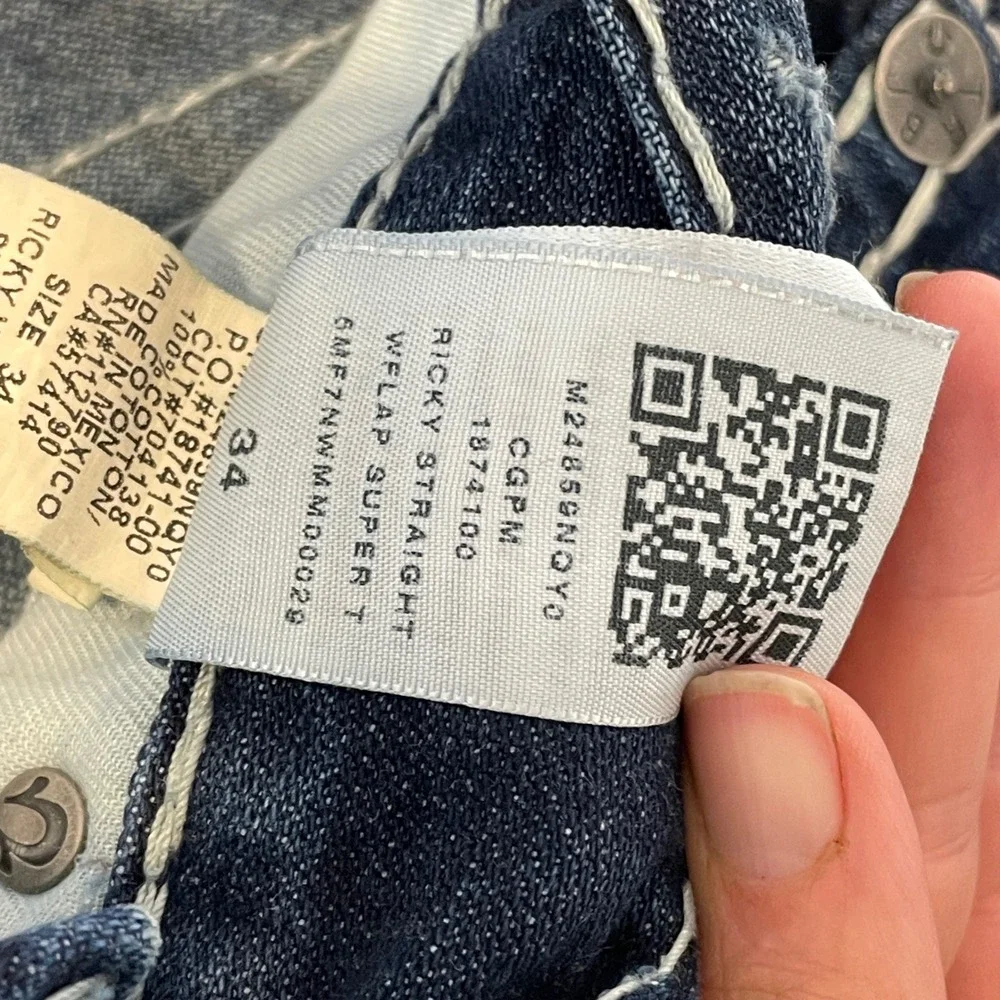 True Religion Ricky Relaxed Straight Super T Distressed Jeans Blue Mens 34